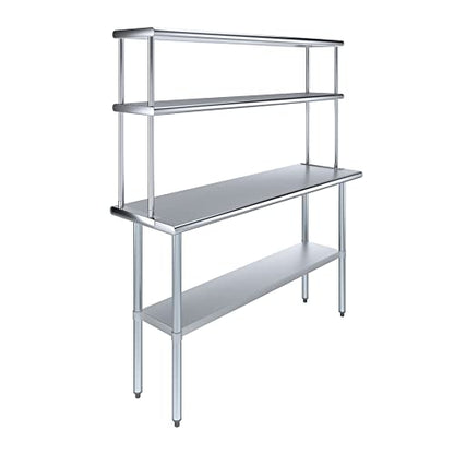 Stainless Steel Work Table Double Tier Overshelf
