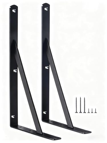 2 Pack L14 x H 10" Black Heavy Duty Shelf Brackets with Screws Metal Shelf Brackets Shelf Support Angle Brackets for Shelves L Brackets Heavy Duty Floating Shelf (2 Count)