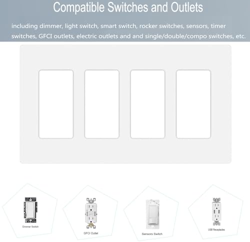 4 Gang Screwless Decora Wall Plate Cover Switch Outlet Electrical Faceplate for Light Switche (2 Count)