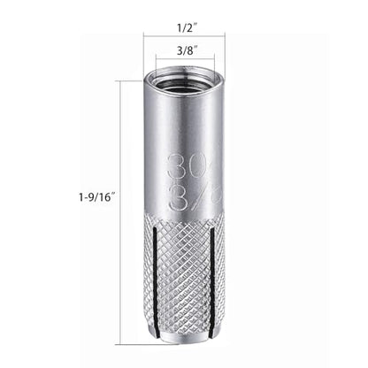 20 pcs) 3/8"-16 Premium Stainless Steel Drop in Anchors Assortment, Knurled Drop-in-Anchor for Solid Concrete, Internal Forced Expansion Screw Bolts (20 Count)
