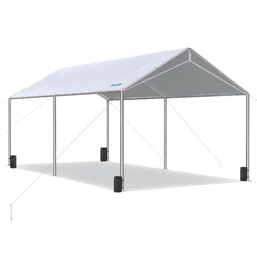 10X20ft Upgraded Heavy Duty Car Canopy Galvanized Frame Carport Outdoor Boat Shelter with 3 Reinforced Steel Cables (200 Sq Ft)