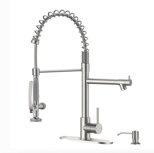 4 Hole Kitchen Sink Faucet with Soap Dispenser Brushed Nickel
