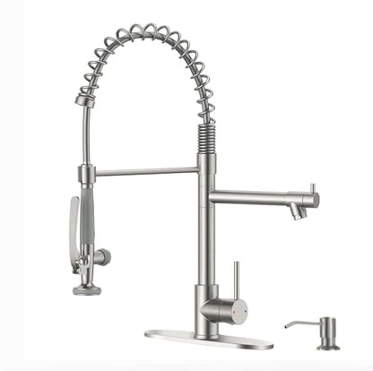 4 Hole Kitchen Sink Faucet with Soap Dispenser Brushed Nickel