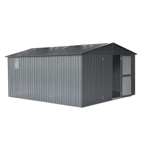 Extra Large Galvanized Steel Storage Shed 11' x 12.5' with Windows & Lock