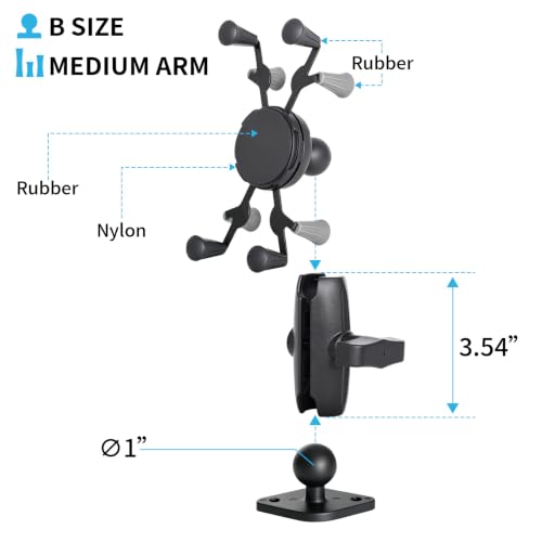 Car Phone Mount with B Size 1" Ball Diamond Base and Double Socket Arm