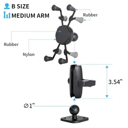Car Phone Mount with B Size 1" Ball Diamond Base and Double Socket Arm
