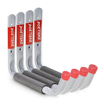 POETISKE Utility Hooks Ladder Hooks with 9.8'' Jumbo Arm Garage Storage Organizer Hang Folding Chair Bike Ski Tool Heavy Duty 4PC (4 Count)
