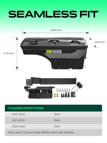 Passenger Side Truck Bed Storage Tool Box for Ram 1500 Pickup