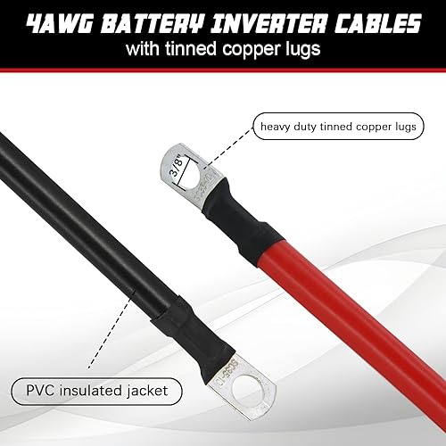 4 AWG Battery Cable 4FT 4 Gauge Pure Copper Battery Inverter Cables with 3 (4 Foot)