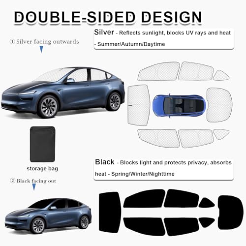 8pcs Full Thicken Sun Shades for 2025 2026 Tesla Model Y Juniper Accessories