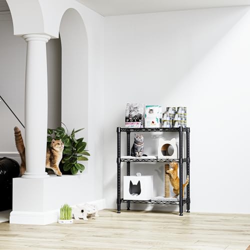 750 lbs 3 Tier Shelf Metal Storage Shelves Wire Rack Closet Organizers for Garage Kitchen Bathroom Laundry Black 11.8" D x 25.6" W x 31.5" H (3 Count)