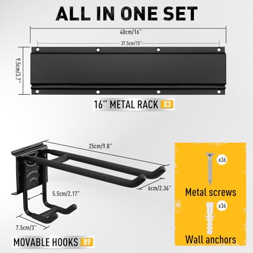 9 Pairs Heavy Duty Garage Tool Organizer Wall Mount Hooks