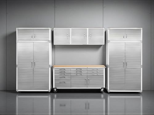 Heavy Duty 8 Piece Steel Garage Cabinet Storage Set with Rolling Workbench