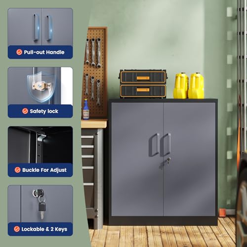 Metal Garage Storage Cabinet with 2 Doors and 2 Adjustable Shelves
