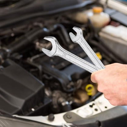 2pcs Double Open End Wrench 17mm x 19mm Metric 15 Degree Offset Angle Small Flat Head Wrench Galvanizing Open Ended Spanner for Automotive Repair Furniture Assembly (2 Count)