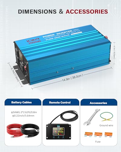 2000 Watt Inverter Pure Sine Wave DC 12V to 110V AC Power Inverters with 3 AC Charger Outlets