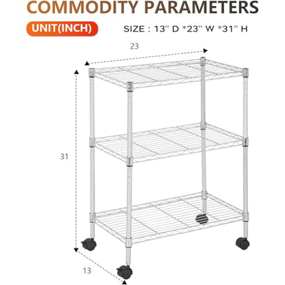 3 Tier Wire Shelf with Wheels