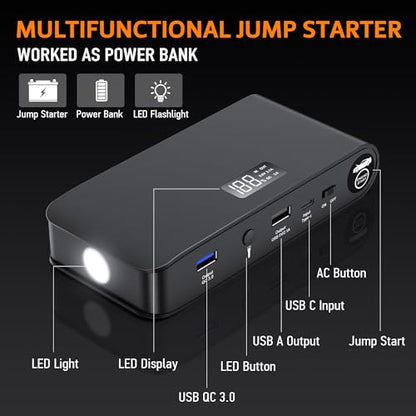 4000A 12V Car Battery Jump Starter 16000mAh for Car Boat Lawnmower