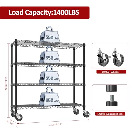 4 Tier Adjustable Heavy Duty Metal Storage Shelving Unit (4 Count)