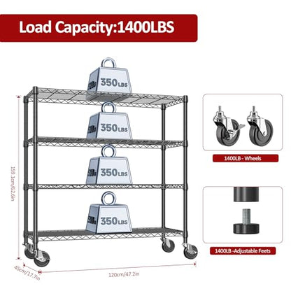 4 Tier Adjustable Heavy Duty Metal Storage Shelving Unit (4 Count)