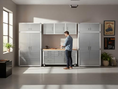 Heavy Duty 8 Piece Steel Garage Cabinet Storage Set with Rolling Workbench