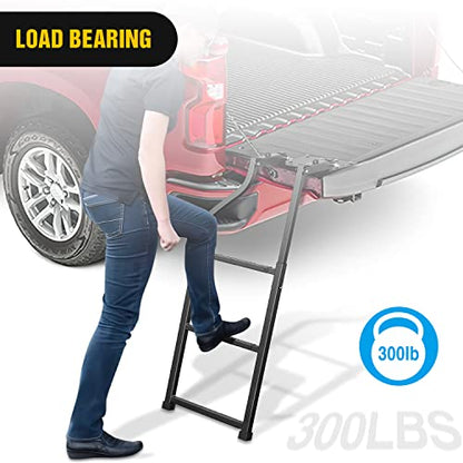 Foldable Truck Tailgate Ladder for Pickup with Step Grip Plates