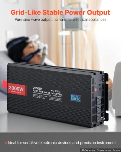 Pure Sine Wave Inverter 3000 Watts 12V DC to 120V AC Power Inverter
