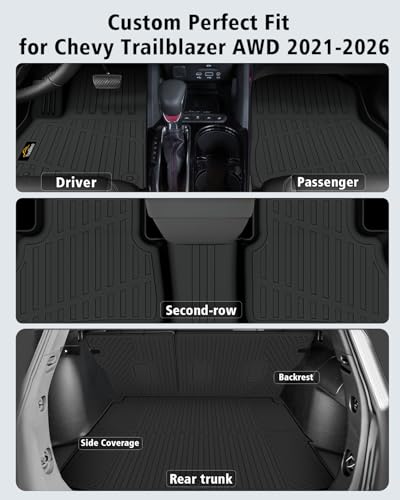 Floor Mats & Cargo Mat & Backrest Mat for Chevy Trailblazer AWD 2021 (160 Ounce)
