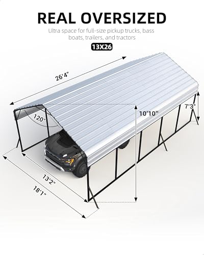 13 ft x26 ft x11 ft Oversized Metal Carport
