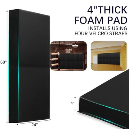 60" 72" High Gym Wall Padding 2" Thick Foam Basketball Court Wall Mount Protector for Garage Taekwondo Babyroom