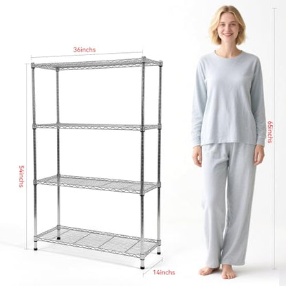 Heavy Duty 4 Tiers Chrome Steel Wire Shelving NSF Certified. Adjustable Storage Rack for Kitchen
