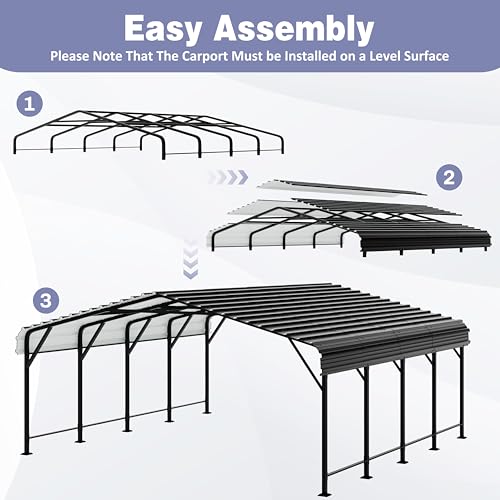 JY QAQA 20 x 20 FT Heavy Duty Metal Carport Canopy with Galvanized Steel Roof