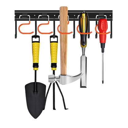 17'' All Metal Garden Tool Organizer Adjustable Garage Tool Organizer Wall Mount Garage Organizers and Storage with Heavy Duty Hooks Tool Hangers for Garage Wall