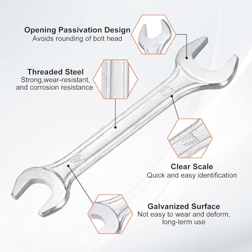 5pcs Double Open End Wrench 14mm x 17mm Metric 15 Degree Offset Angle Small Flat Head Wrench Galvanizing Open Ended Spanner for Automotive Repair Furniture Assembly (5 Count)