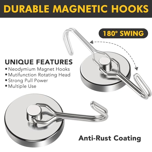Magnetic Hooks Heavy Duty 120LB+ Swivel Swing Strong Magnet Hook (12 Count)