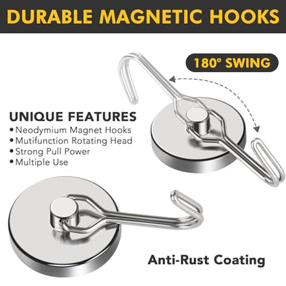 Magnetic Hooks Heavy Duty 120LB+ Swivel Swing Strong Magnet Hook (12 Count)