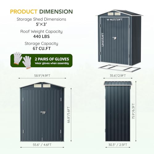 Vertical Outdoor Steel Storage Shed with Floor Frame
