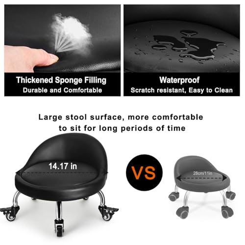 Rolling Stool with Backrest Low Height Rolling Stool with PU Leather