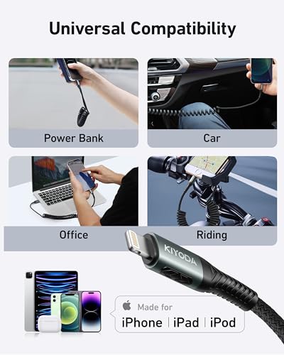 USBC to Lightning Cable for Car Coiled iPhone Charger Apple MFi Certified (2 Count)