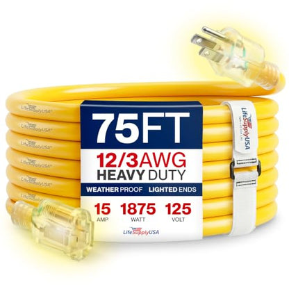 75ft Outdoor Indoor Extension Cord 12 (75 Foot)
