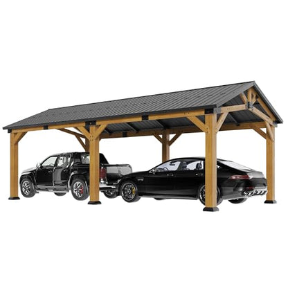 12x24x9.5 FT Cedar Wood Carport with Galvanized Steel Gable Roof