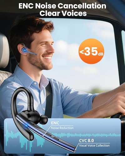 Bluetooth Headset V5.1 72H Talk Time Dual Mic with Mute Button for Business