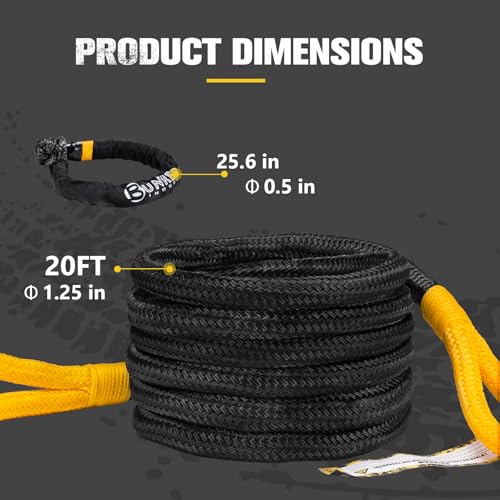 1.25"×20ft Kinetic Recovery Rope with 2 Soft Shackle Kit