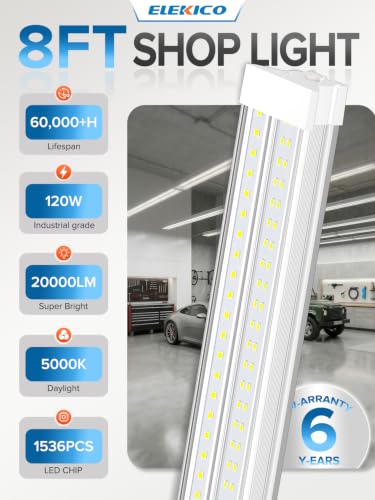 Super Bright 120W 5000K 20000LM Led Shop Lights 8FT Hanging&Surface Mount