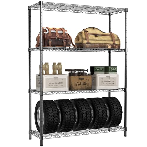 1400 LBS Garage Black Shelving Wide Storage Shelves 4 Tier Adjustable Heavy Duty Metal Wire Rack Standing Shelf Unit for Kitchen Office College Dorm Garage Warehouse 15.8" x 45.8"x 59.4"