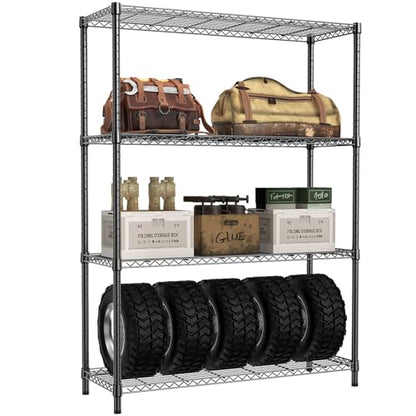 1400 LBS Garage Black Shelving Wide Storage Shelves 4 Tier Adjustable Heavy Duty Metal Wire Rack Standing Shelf Unit for Kitchen Office College Dorm Garage Warehouse 15.8" x 45.8"x 59.4"
