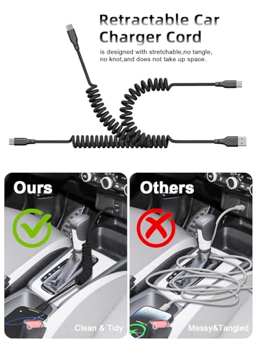 Car Carplay Cable 3ft Coiled USB A to USB C Fast Charge Cord (2 Count)