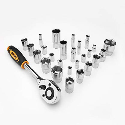 258 Piece Tool Kit with Rolling Tool Box Socket Wrench Hand Tool Set Mechanic Case Trolley Portable (258 Count)