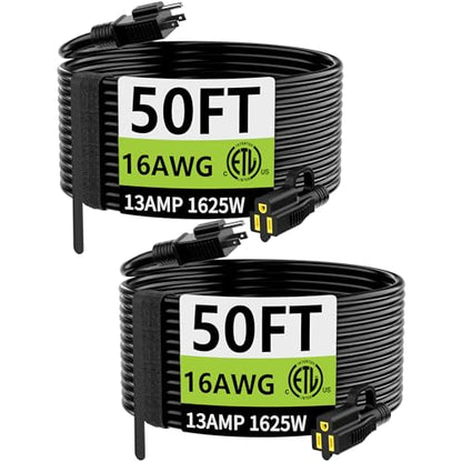 2 Pack Indoor Outdoor Black Extension Cord 50 FT 16 (2 Count)
