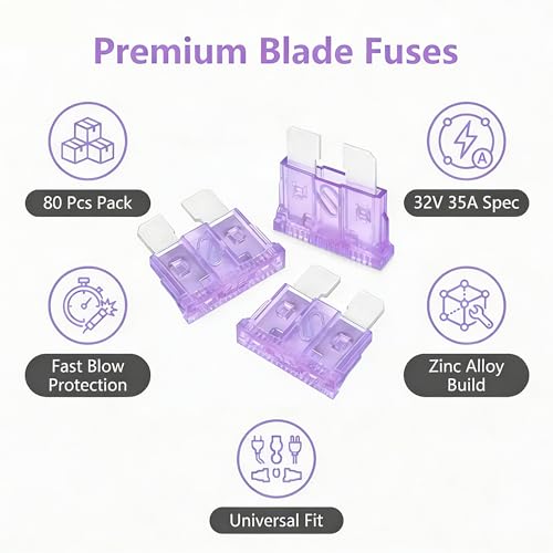 80Pcs) 35 Amp Standard Fuse, 35A Car Blade Fuses for Car/RV/Truck/SUV/Motorcycle/Boat (80 Count)